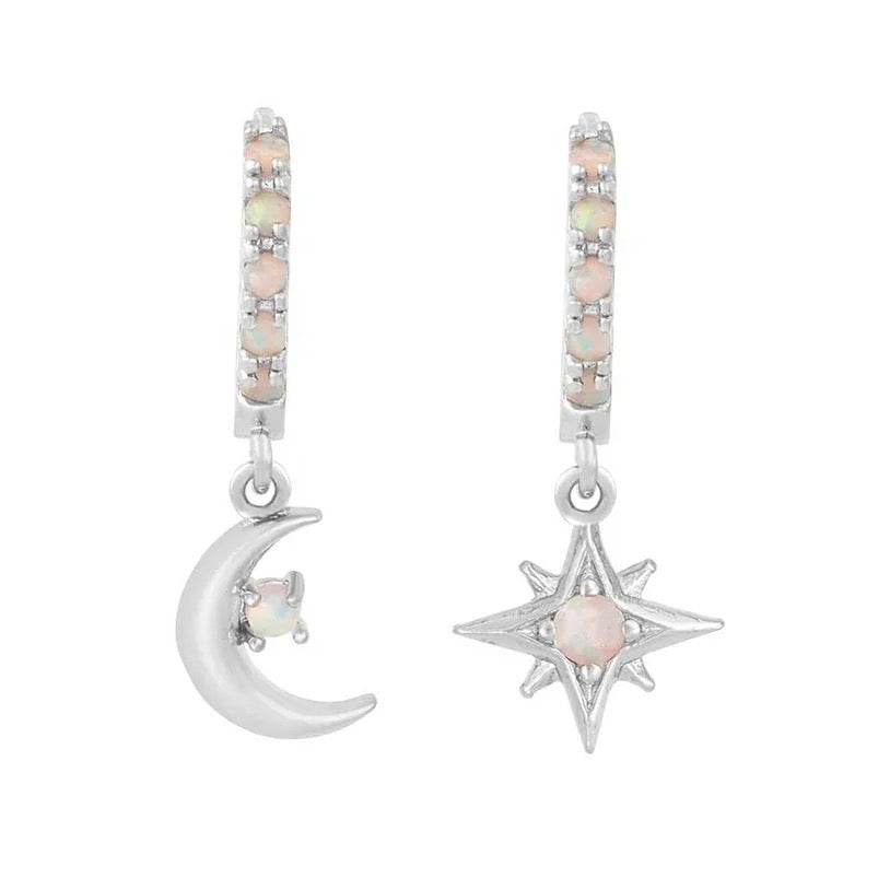 
                  
                    Boho & Mala Opal Star & Moon Sterling Silver Hoop Huggie Earrings
                  
                
