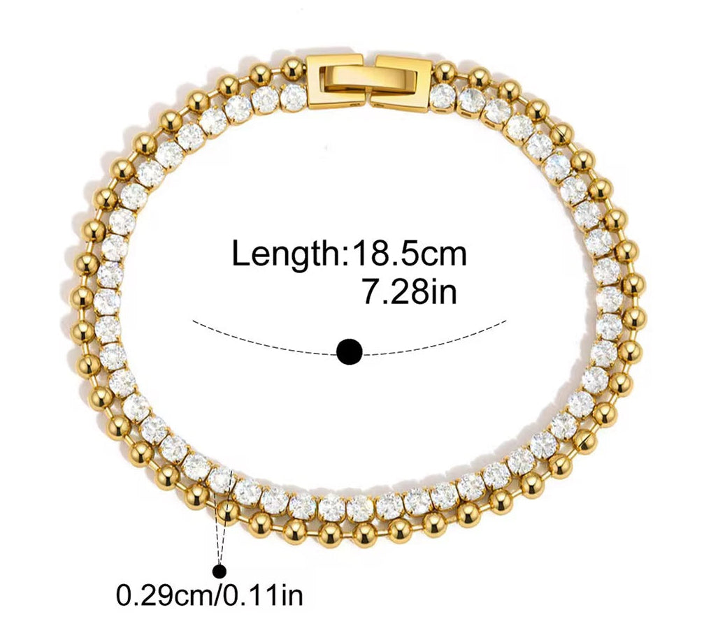 
                  
                    Close-up of the Aurora Crystal Beaded Gold Tennis Bracelet
                  
                