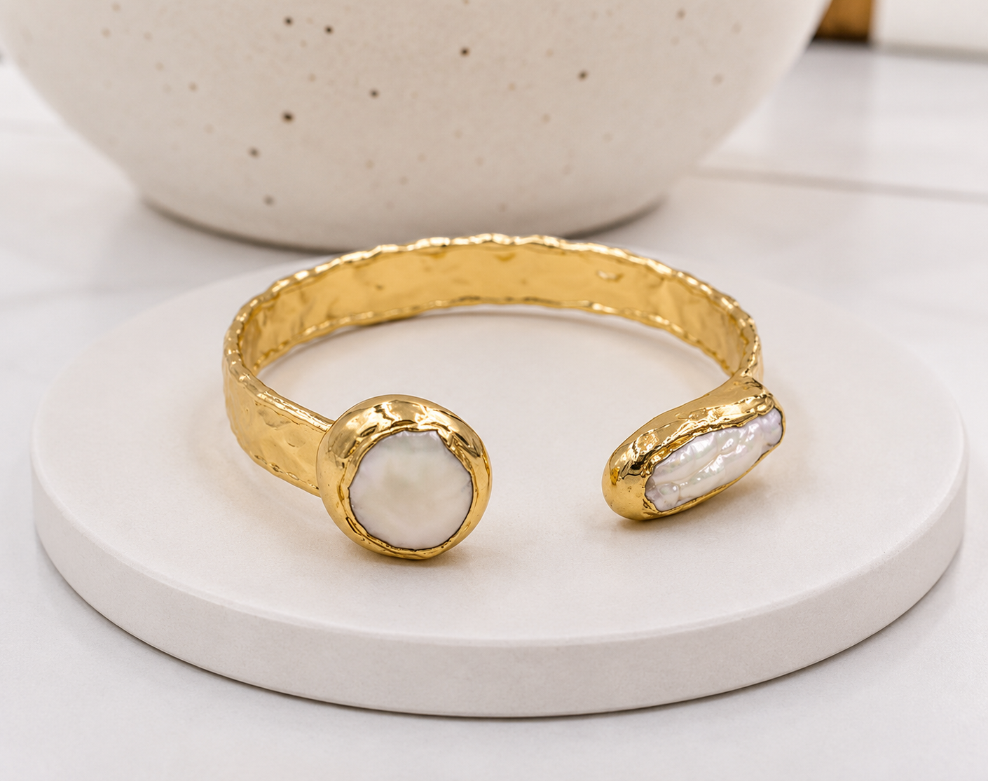 
                  
                    Free Spirit Boho Brass & Gold Natural Freshwater Pearl Cuff Bracelet
                  
                