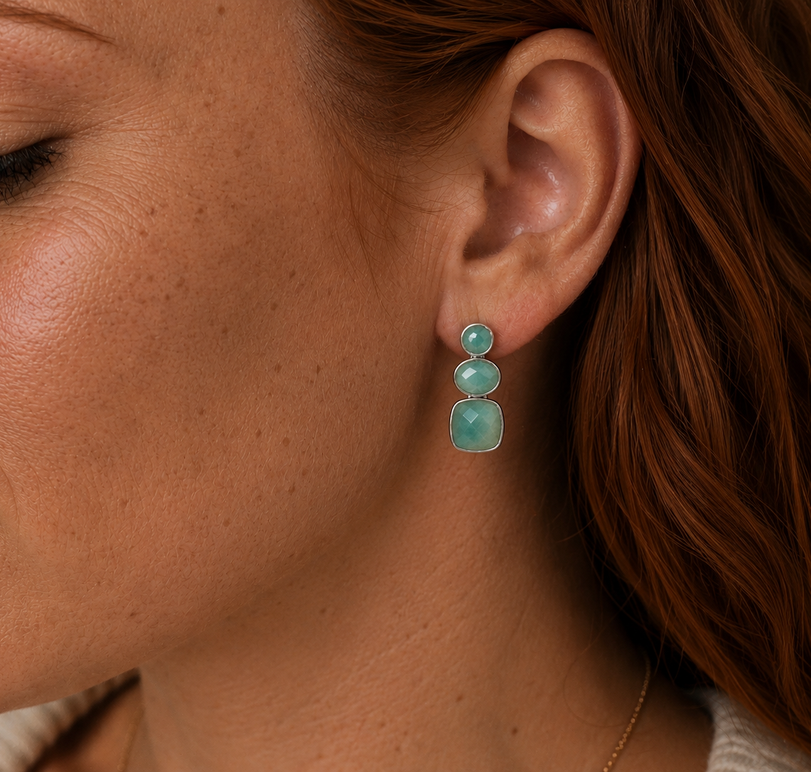 
                  
                    Solenne Silver Amazonite  - Genuine Gemstone Stud Earrings
                  
                