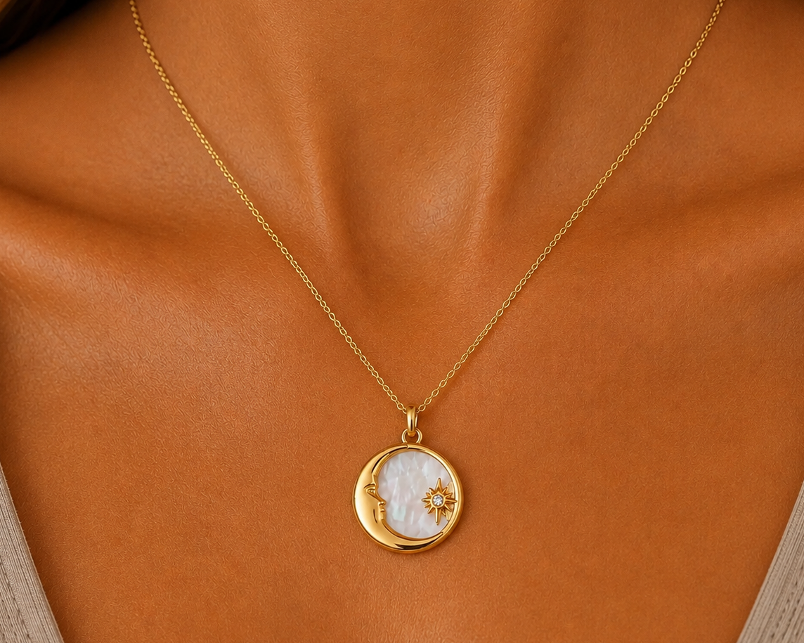 
                  
                    Celeste Moon & Star Necklace – Mother of Pearl Shell
                  
                