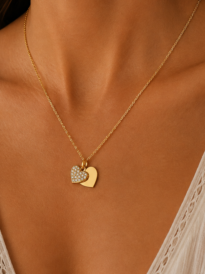 Amour Double Heart Waterproof Necklace – Boho & Mala jewellery