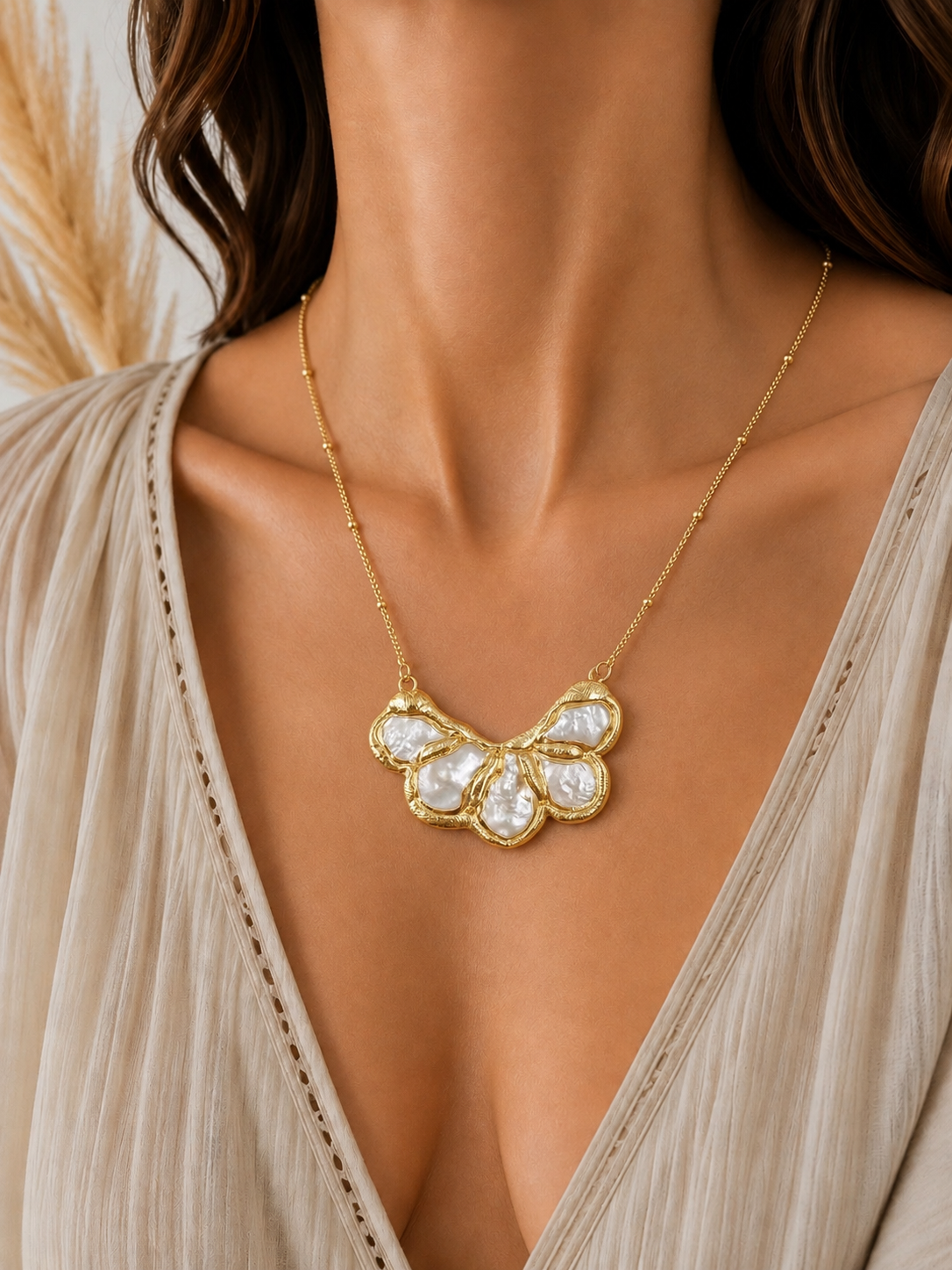 
                  
                    Pearl Elodie Necklace – Genuine Freshwater Pearl Floral Necklace
                  
                