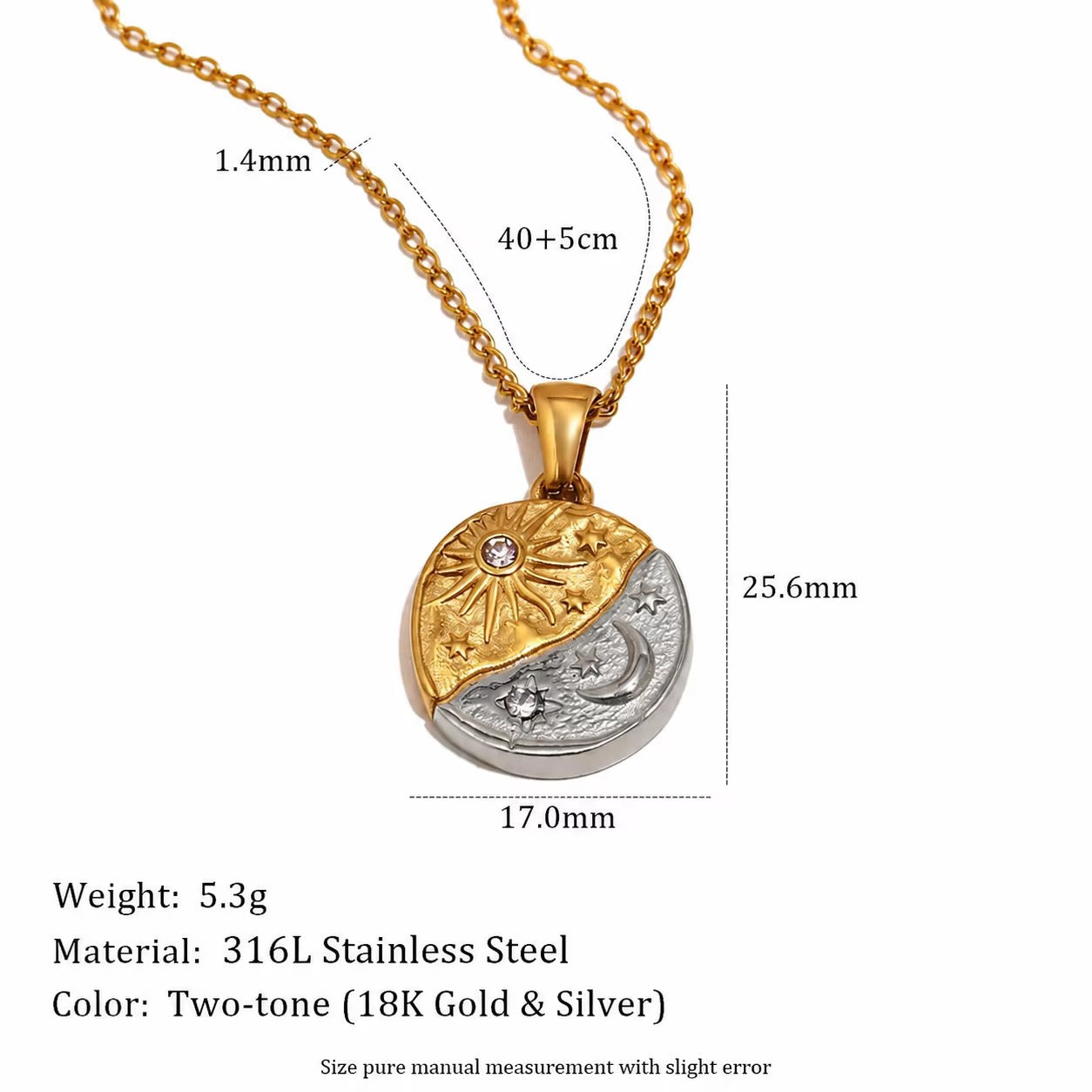 
                  
                    Celestia Sun & Moon Necklace – Two-Tone Waterproof & Tarnish-Free
                  
                