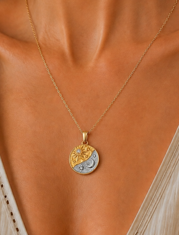 
                  
                    Celestia Sun & Moon Necklace – Two-Tone Waterproof & Tarnish-Free
                  
                