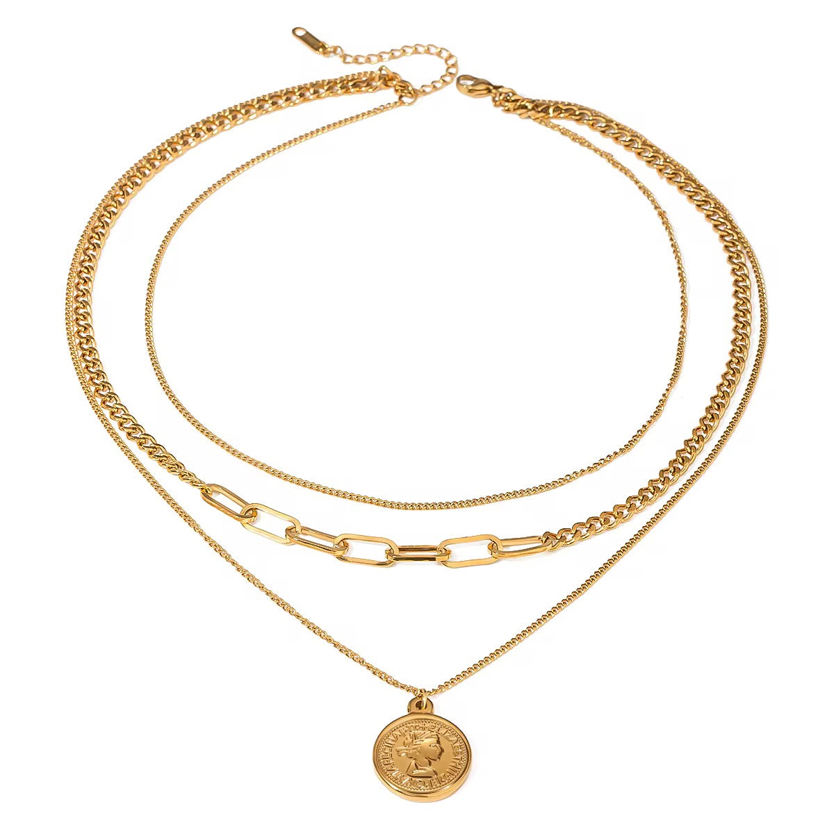 
                  
                    Aurelia Triple Layer Coin Necklace – Waterproof Gold-Plated Stainless Steel
                  
                