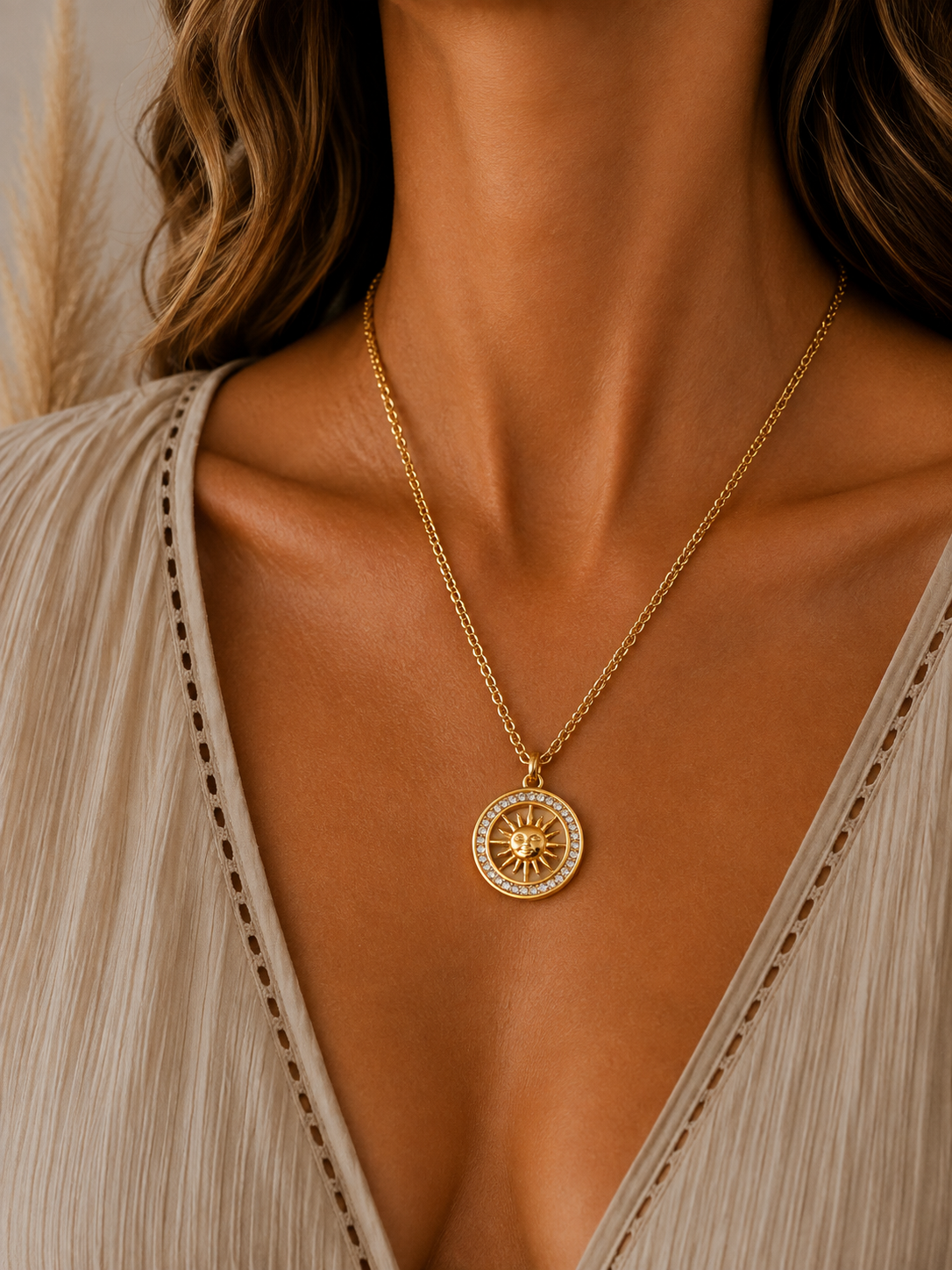 
                  
                    Soleil Crystal Sun Necklace – Waterproof & Tarnish-Free
                  
                