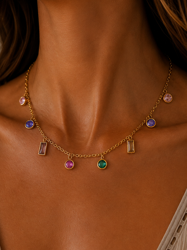 
                  
                    Liora Rainbow Cubic Zirconia Charm Necklace – Waterproof Gold-Plated Stainless Steel
                  
                