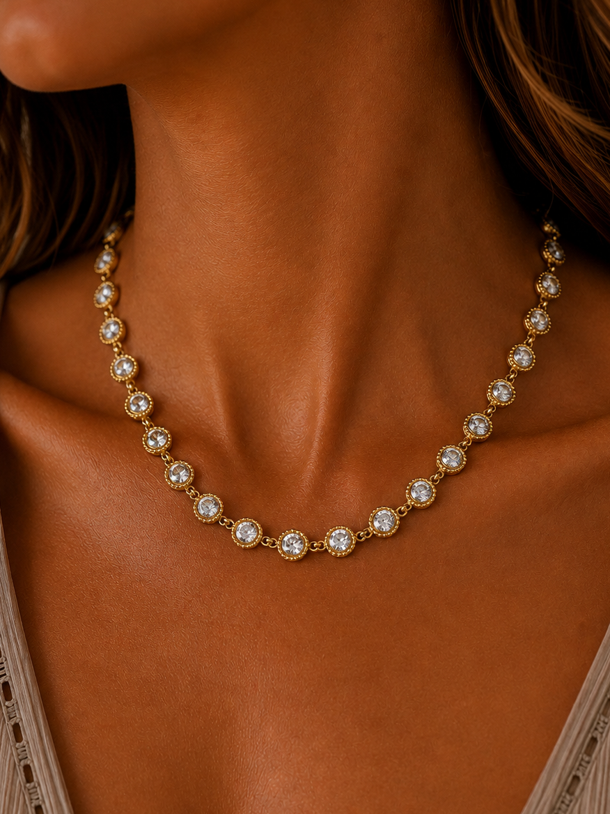 
                  
                    Celeste Cubic Zirconia Necklace – Waterproof Gold-Plated Stainless Steel
                  
                
