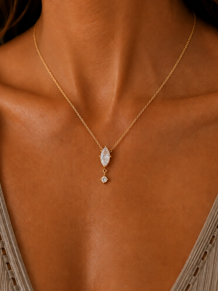 
                  
                    Elara Marquise Cubic Zirconia Necklace – Waterproof Gold-Plated Stainless Steel
                  
                