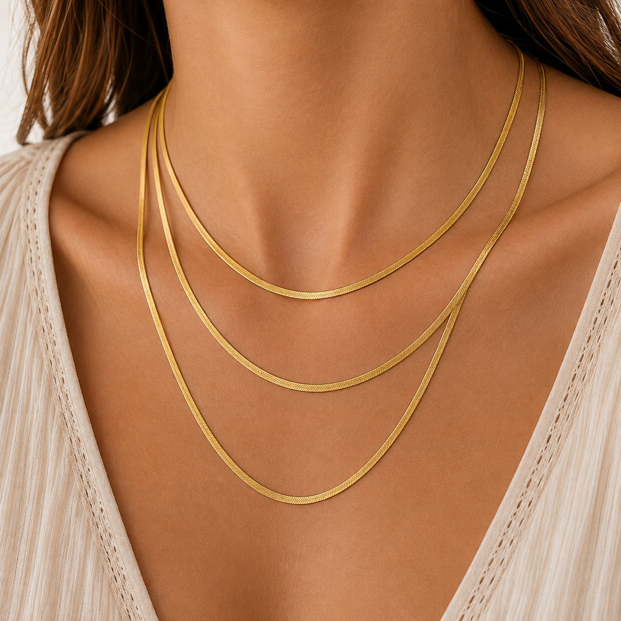 
                  
                    Sienna Herringbone Layered Necklace – Waterproof Gold-Plated Stainless Steel
                  
                