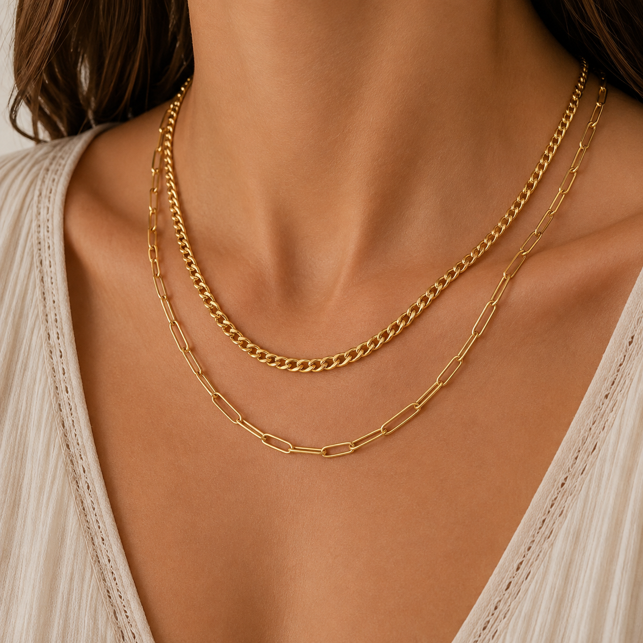 
                  
                    Capri Double Chain Necklace – Waterproof Gold-Plated Stainless Steel
                  
                