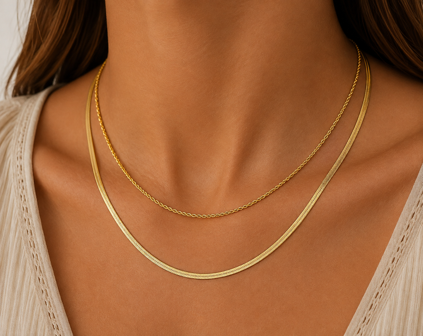 
                  
                    Celeste Double Layer Chain Necklace – Waterproof Gold-Plated Stainless Steel
                  
                