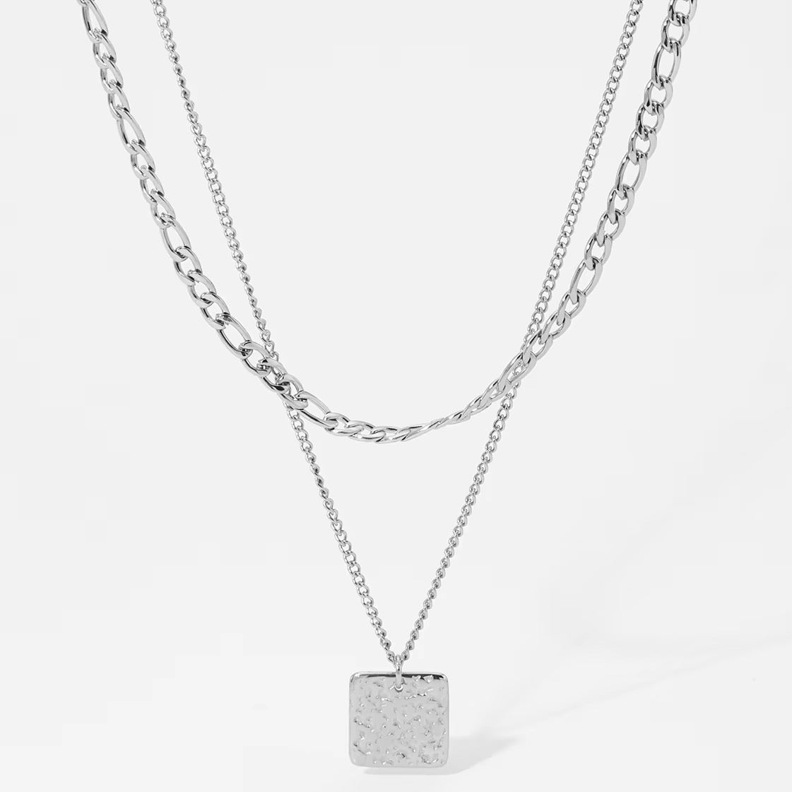 
                  
                    Isla Silver Layered Square Pendant Necklace – Waterproof Stainless Steel
                  
                