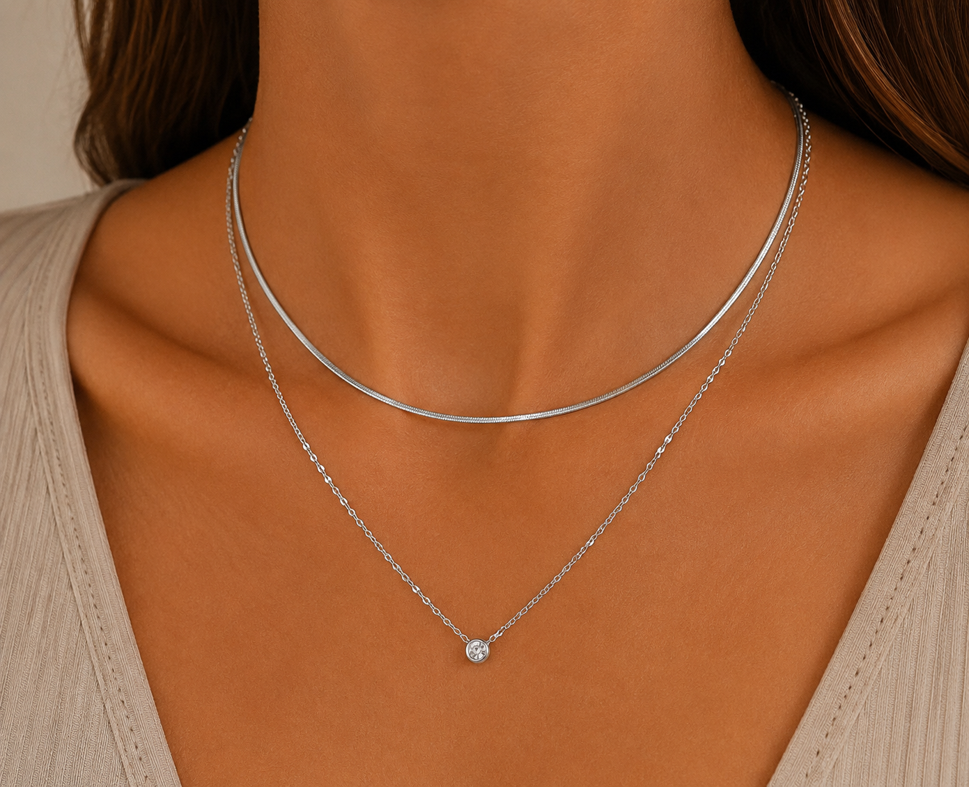 
                  
                    Aria Silver Double Layer Zirconia Necklace – Waterproof Stainless Steel
                  
                
