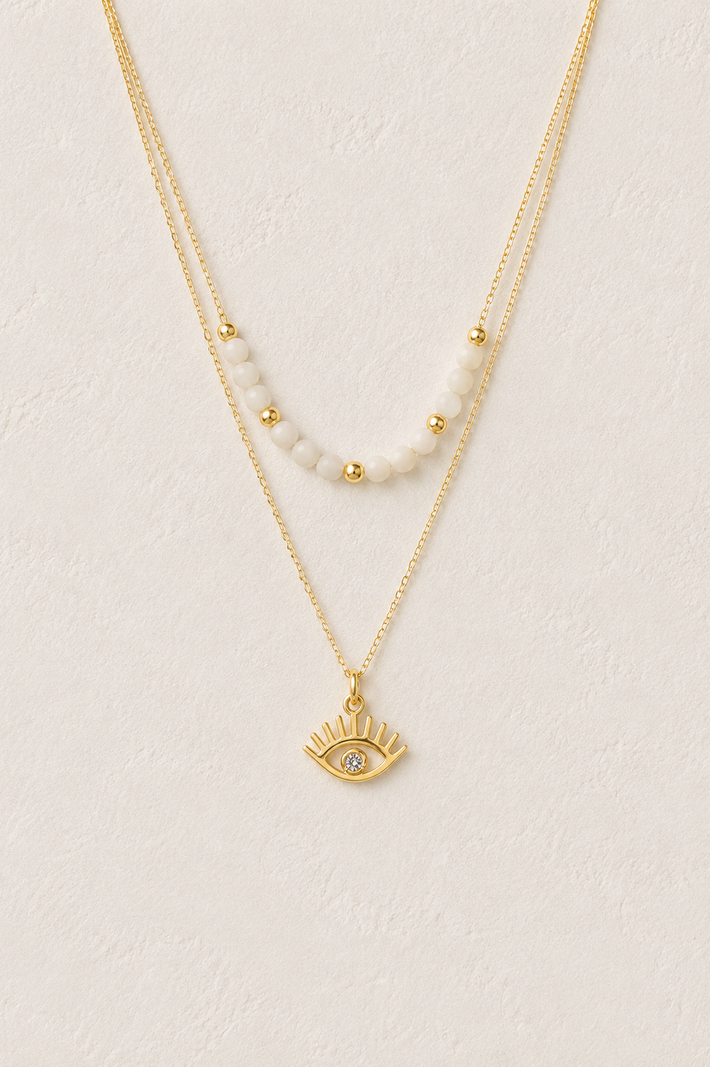 
                  
                    Luna Evil Eye Layered Necklace – Waterproof Gold-Plated Stainless Steel
                  
                