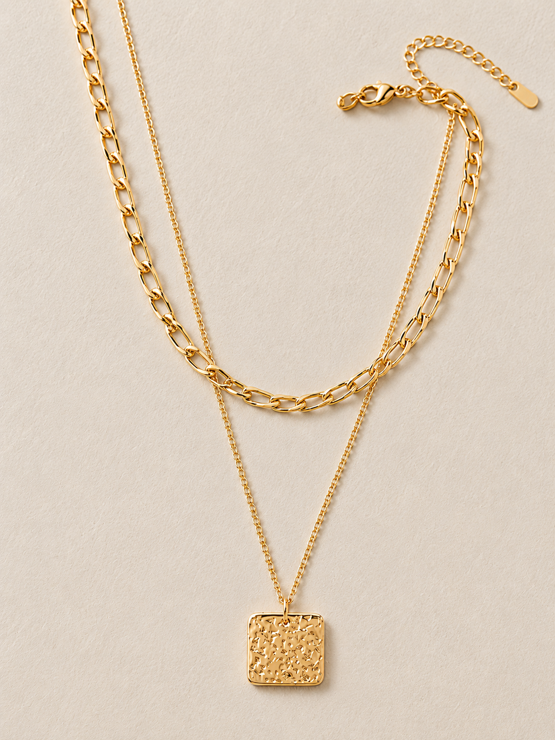 
                  
                    Solara Layered Square Pendant Necklace – Waterproof Gold-Plated Stainless Steel
                  
                