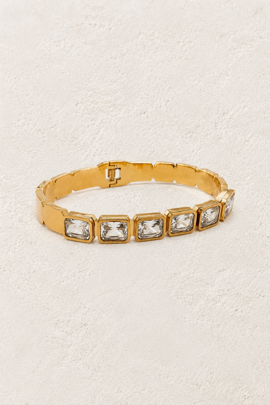 
                  
                    Lorienne Gold Emerald-Cut Crystal Bangle – waterproof gold bangle by Boho & Mala
                  
                