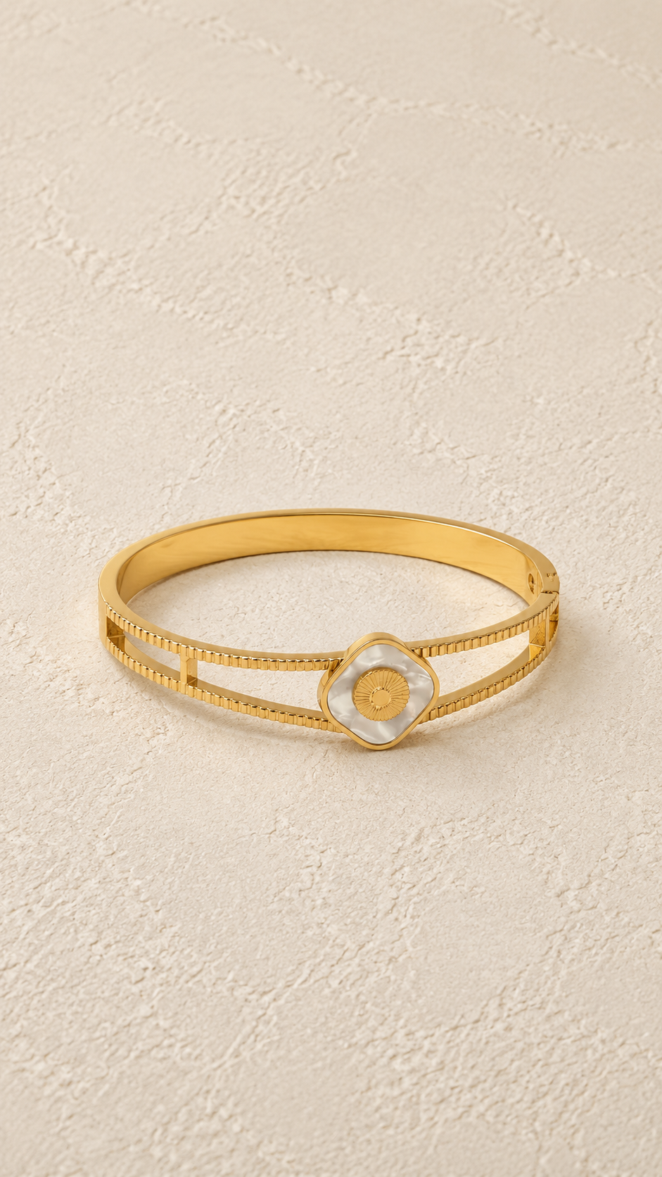 
                  
                    Lunaria Mother of Pearl Gold Bangle – waterproof gold bangle by Boho & Mala
                  
                