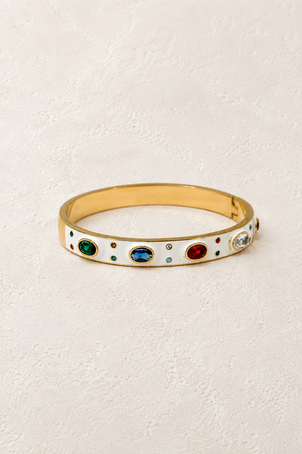 
                  
                    Fiorella White Enamel Multi-Crystal Gold Bangle – waterproof gold bangle by Boho & Mala
                  
                
