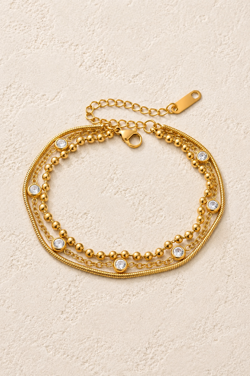 
                  
                    Luna Gold Crystal Layered Bracelet – waterproof gold bracelet by Boho & Mala
                  
                