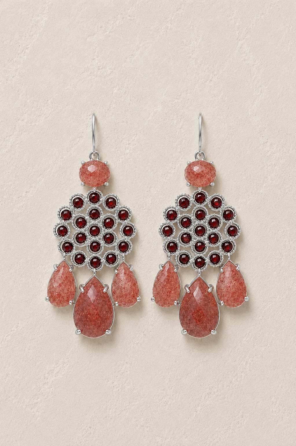 
                  
                    Soleya Silver Strawberry Quartz – Genuine Gemstone Statement Drop Earrings
                  
                