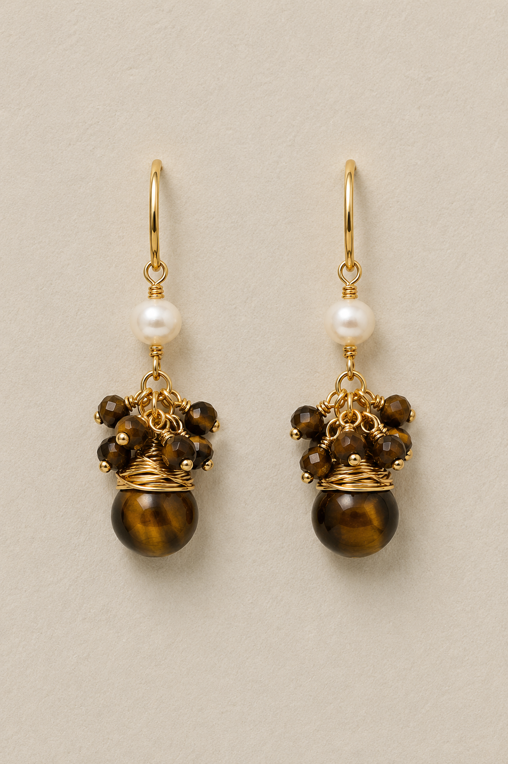 
                  
                    Maris Tiger’s Eye - Genuine Gemstone & Freshwater Pearl Earrings
                  
                