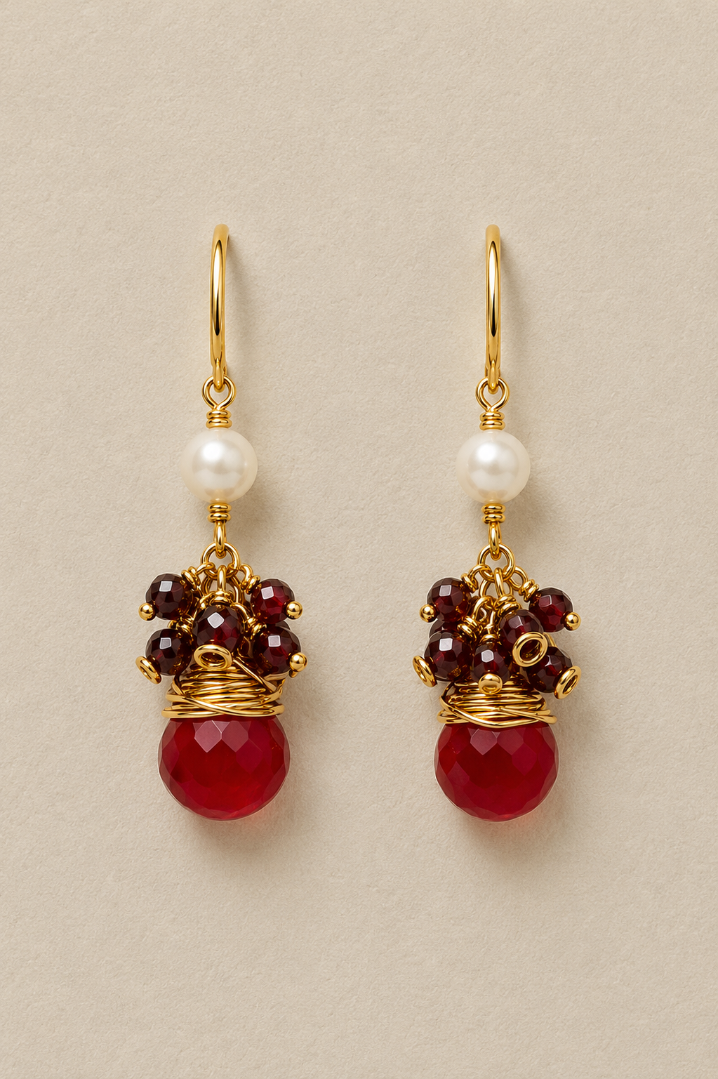 
                  
                    Maris Red Jade - Genuine Gemstone & Freshwater Pearl Earrings
                  
                
