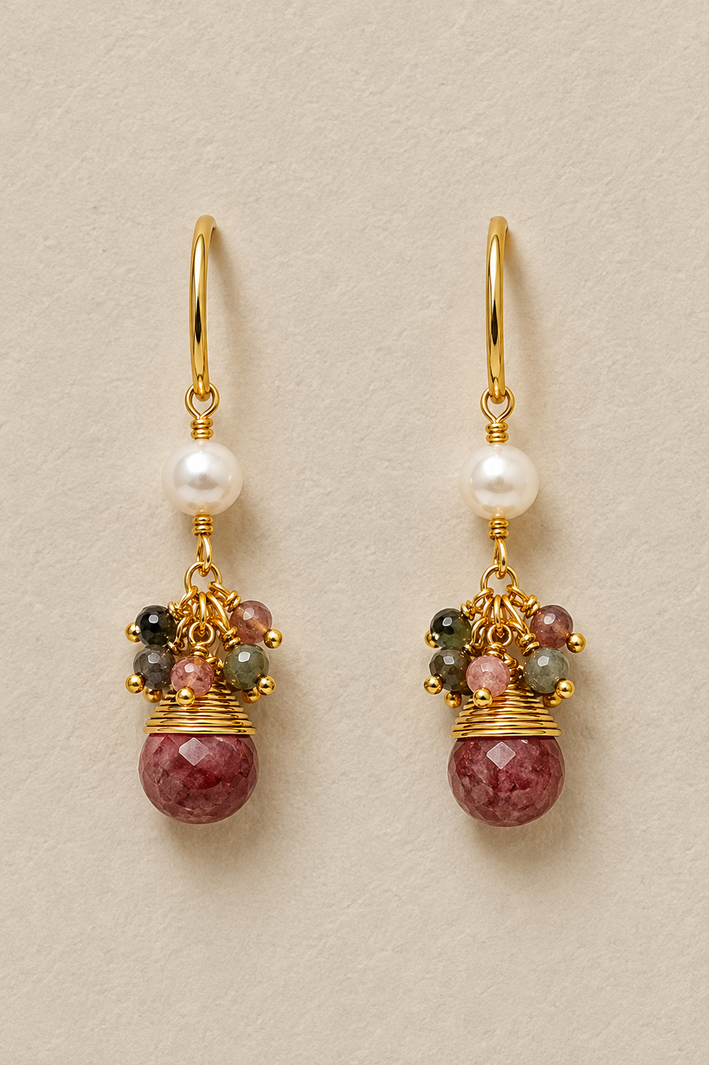 
                  
                    Maris Strawberry Quartz - Genuine Gemstone & Freshwater Pearl Earrings
                  
                