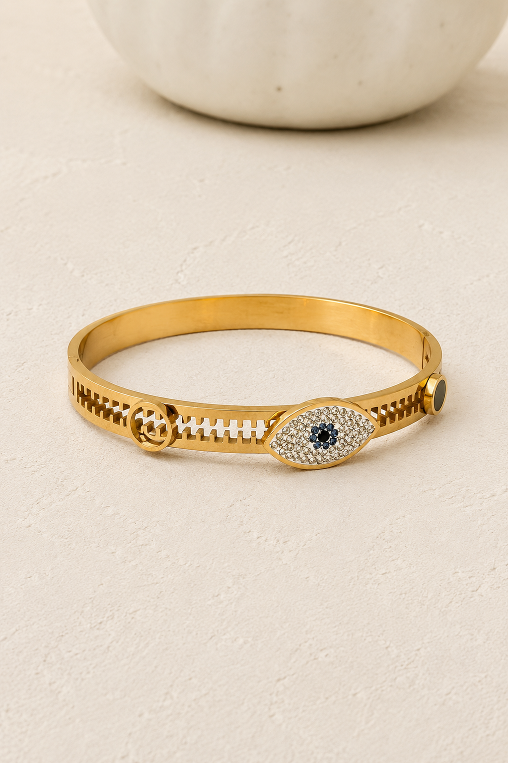 
                  
                    Nazari Evil Eye Gold Bangle – waterproof gold bangle by Boho & Mala
                  
                