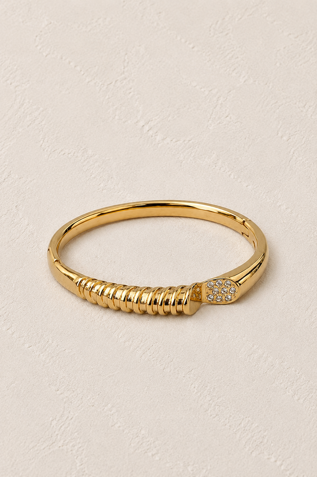 
                  
                    Sabine Sculptural Gold Pavé Bangle – waterproof gold bangle by Boho & Mala
                  
                