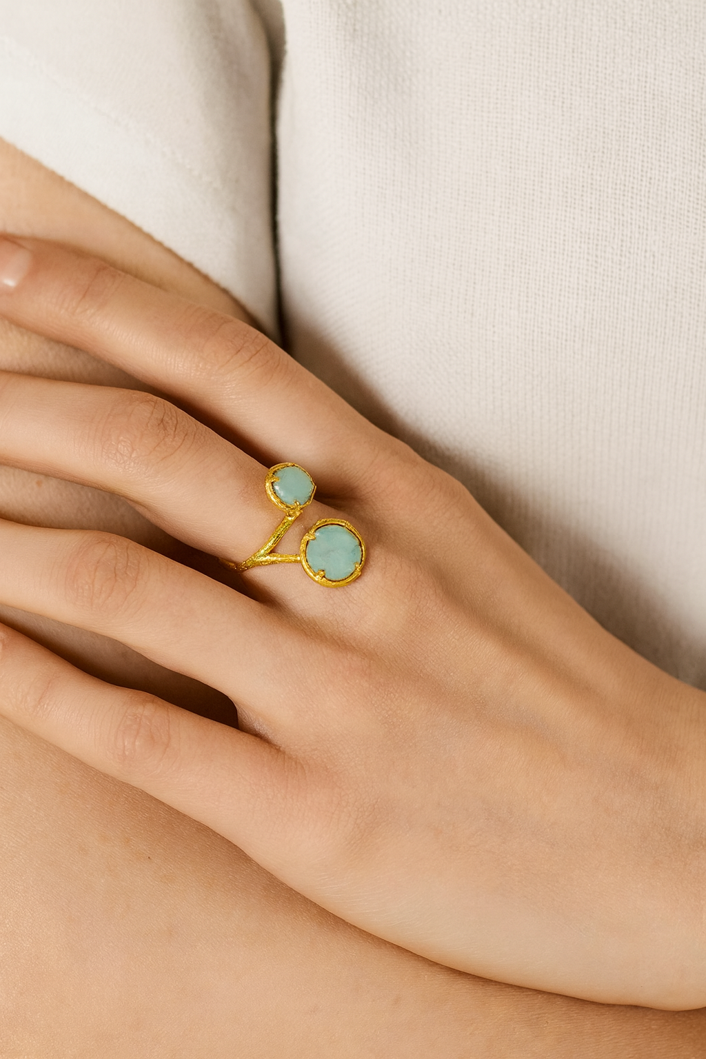 
                  
                    Boho & Mala Calming Amazonite Gold Ring (adjustable)
                  
                