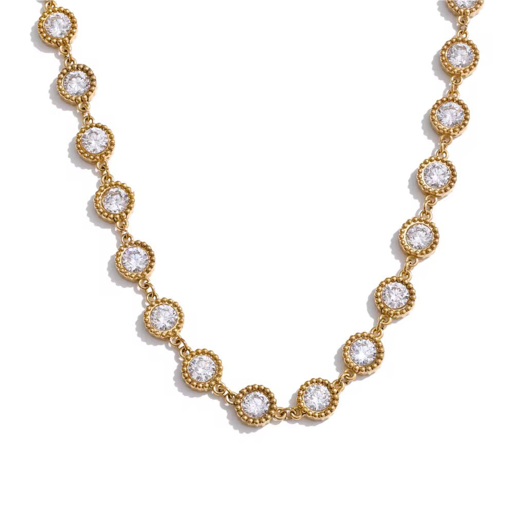 
                  
                    Celeste Cubic Zirconia Necklace – Waterproof Gold-Plated Stainless Steel
                  
                