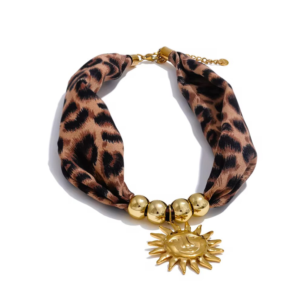 
                  
                    Solara Leopard Print Sun Necklace – Statement Scarf Necklace
                  
                
