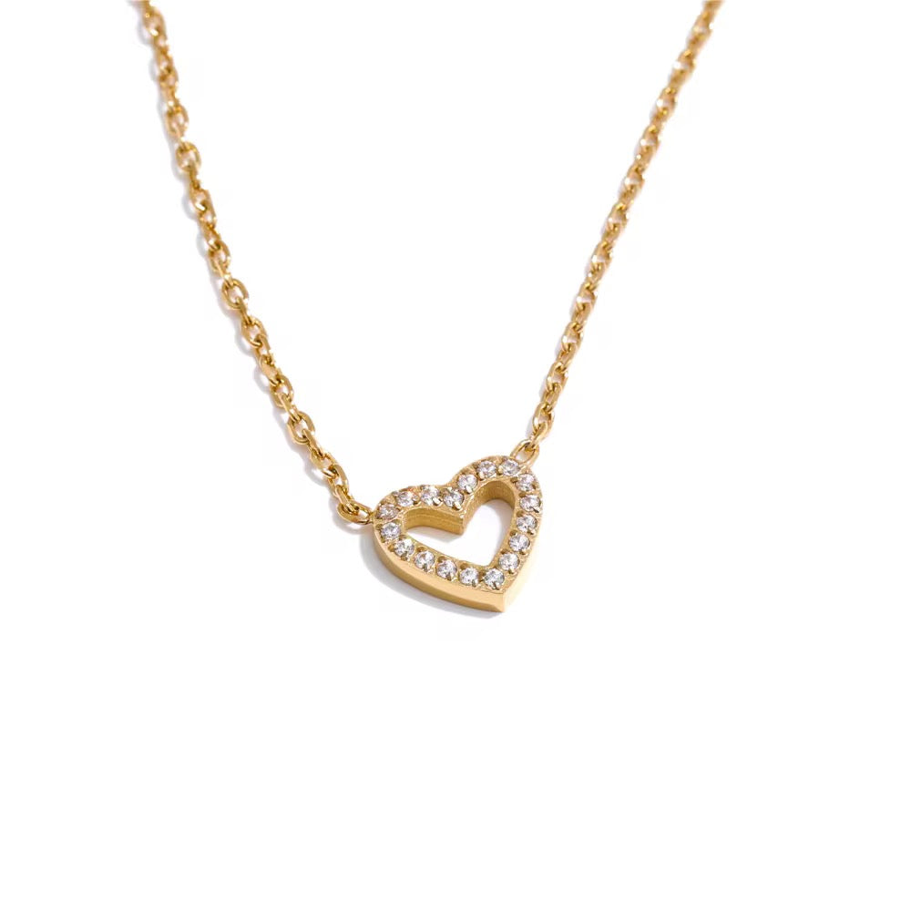 
                  
                    Amore Cubic Zirconia Heart Necklace – Waterproof Gold Stainless Steel
                  
                