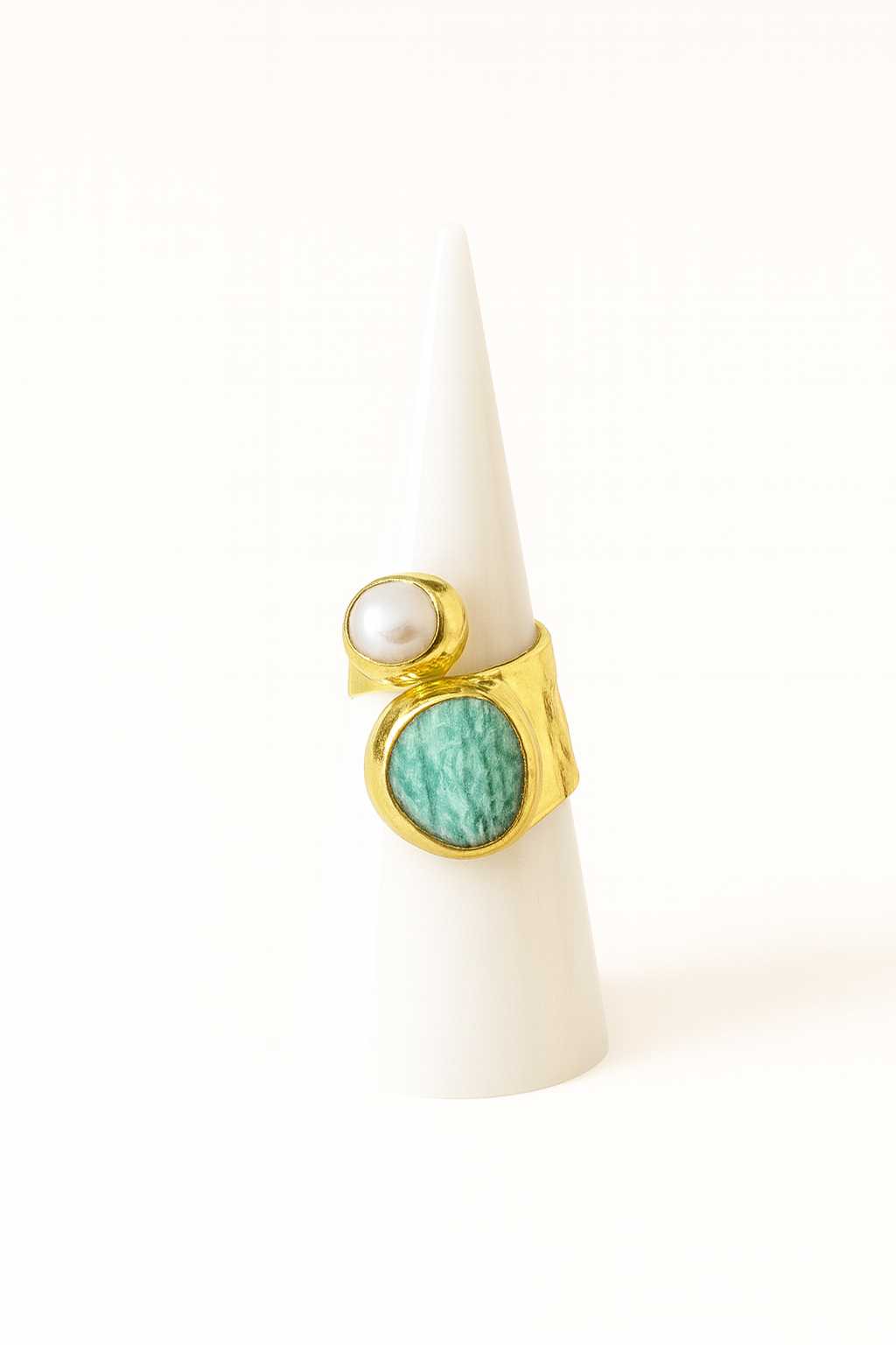 
                  
                    Boho & Mala Calming Amazonite & Freshwater Pearl Gold Ring (adjustable)
                  
                
