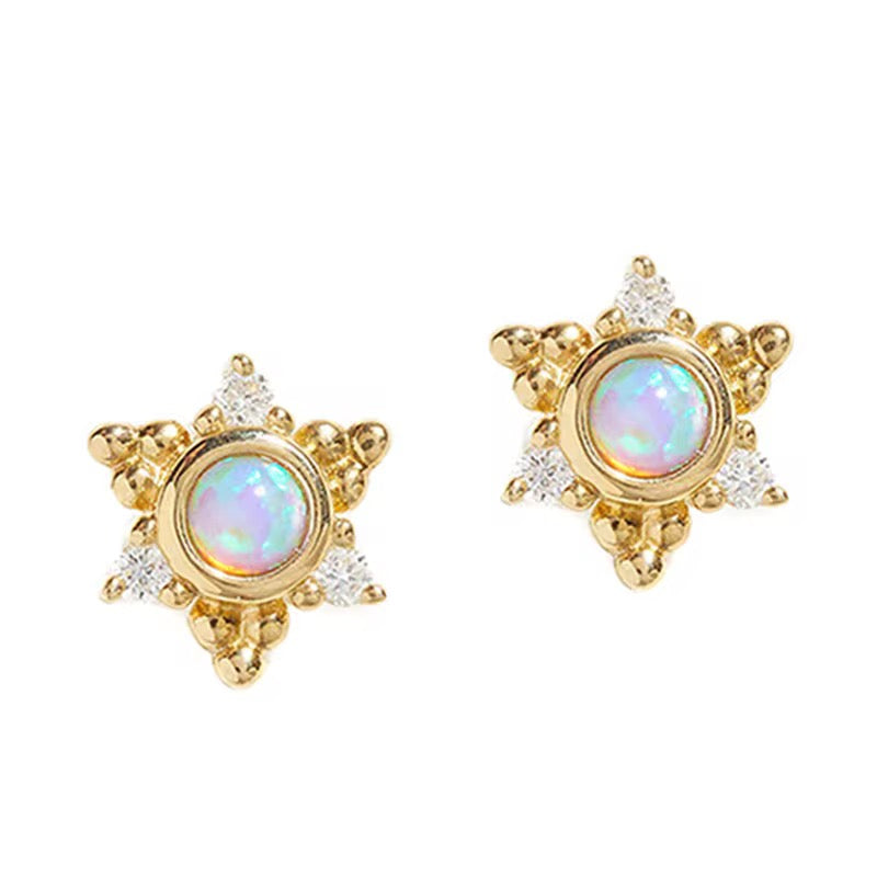 
                  
                    Gold Plated Opal Sterling Silver Dainty Minimalist Hypoallergenic Stud Earrings- Boho Jewellery For Wild Souls
                  
                