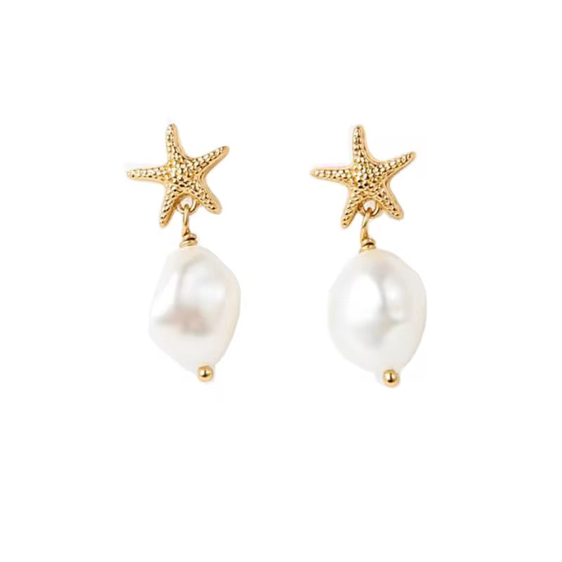 
                  
                    Pearl Estelle Earrings – Genuine Freshwater Pearl Starfish Drop Earrings
                  
                