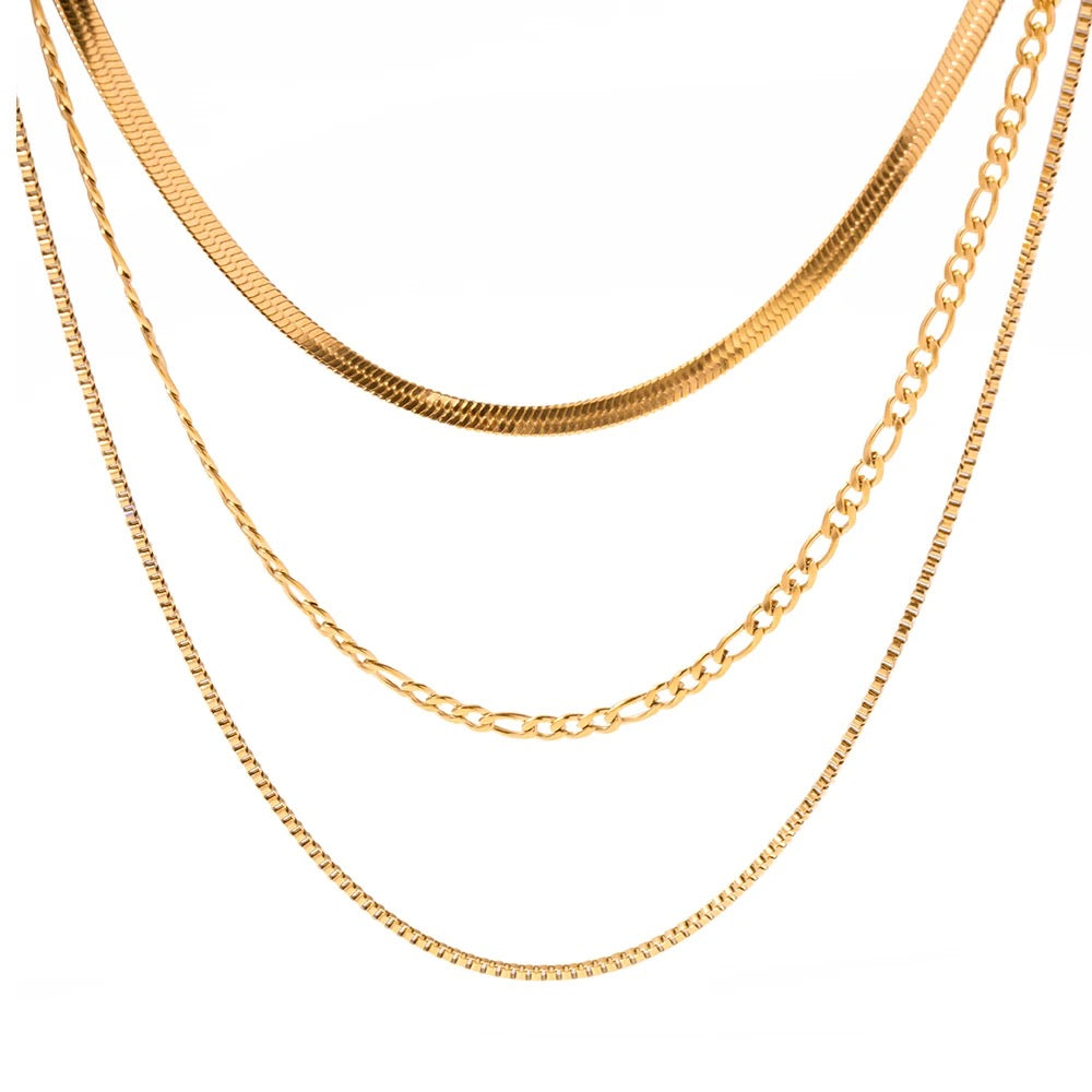 
                  
                    Valentina Triple Layer Chain Necklace – Waterproof Gold-Plated Stainless Steel
                  
                