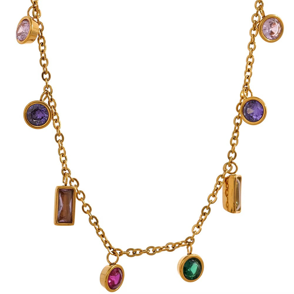 
                  
                    Liora Rainbow Cubic Zirconia Charm Necklace – Waterproof Gold-Plated Stainless Steel
                  
                