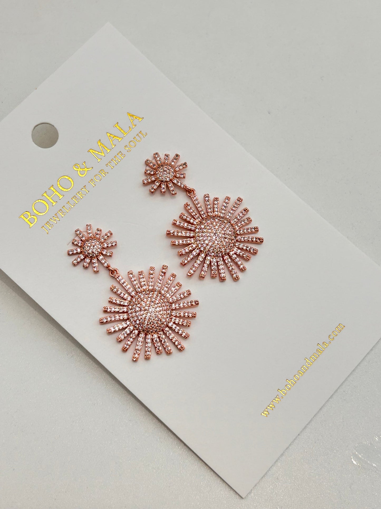 Helia Crystal Sunburst Drop Earrings – Rose Gold original product photo