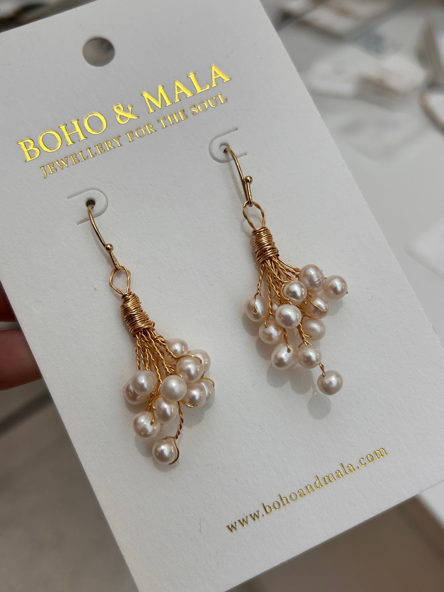 
                  
                    Cressida Gold Pearl Cluster Drop Earrings – Boho & Mala jewellery
                  
                