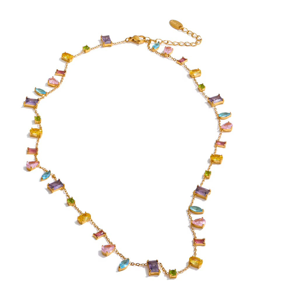
                  
                    Mixed-cut cubic zirconia necklace detail
                  
                