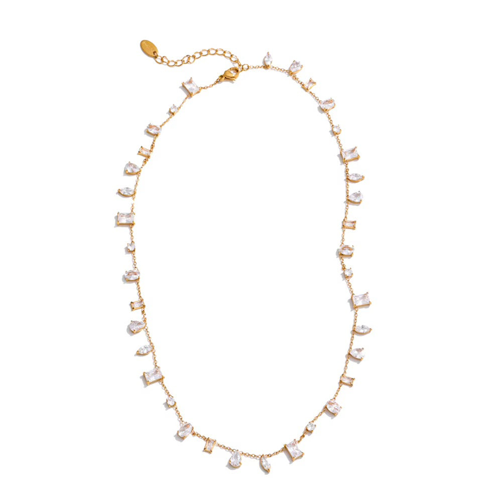 
                  
                    Mixed-cut cubic zirconia necklace detail
                  
                