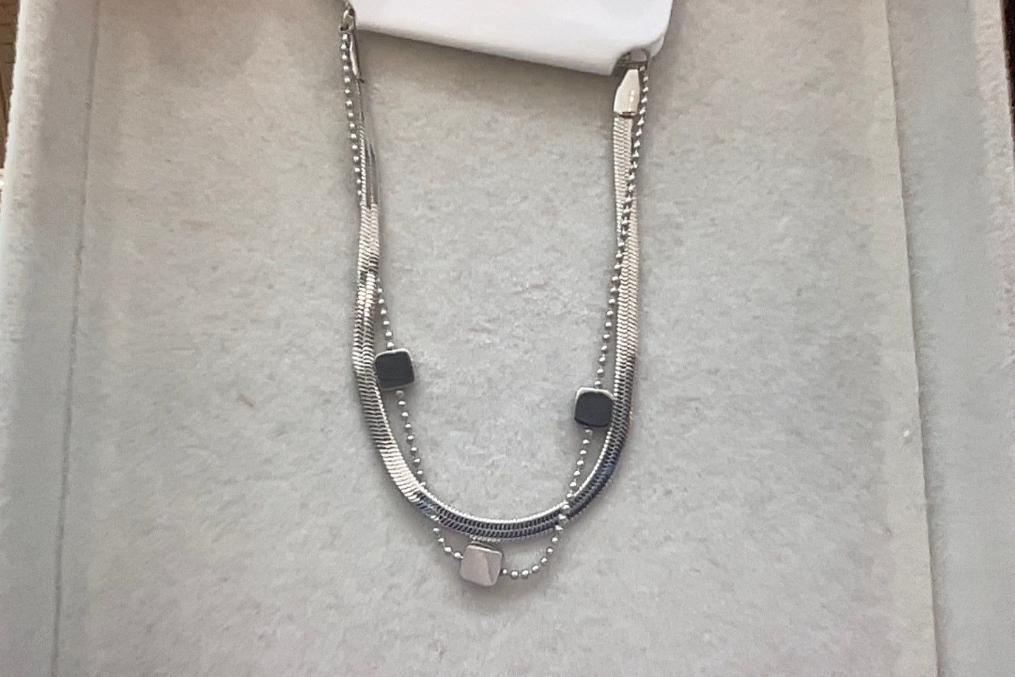 
                  
                    Silver Layered Square Charm Bracelet
                  
                