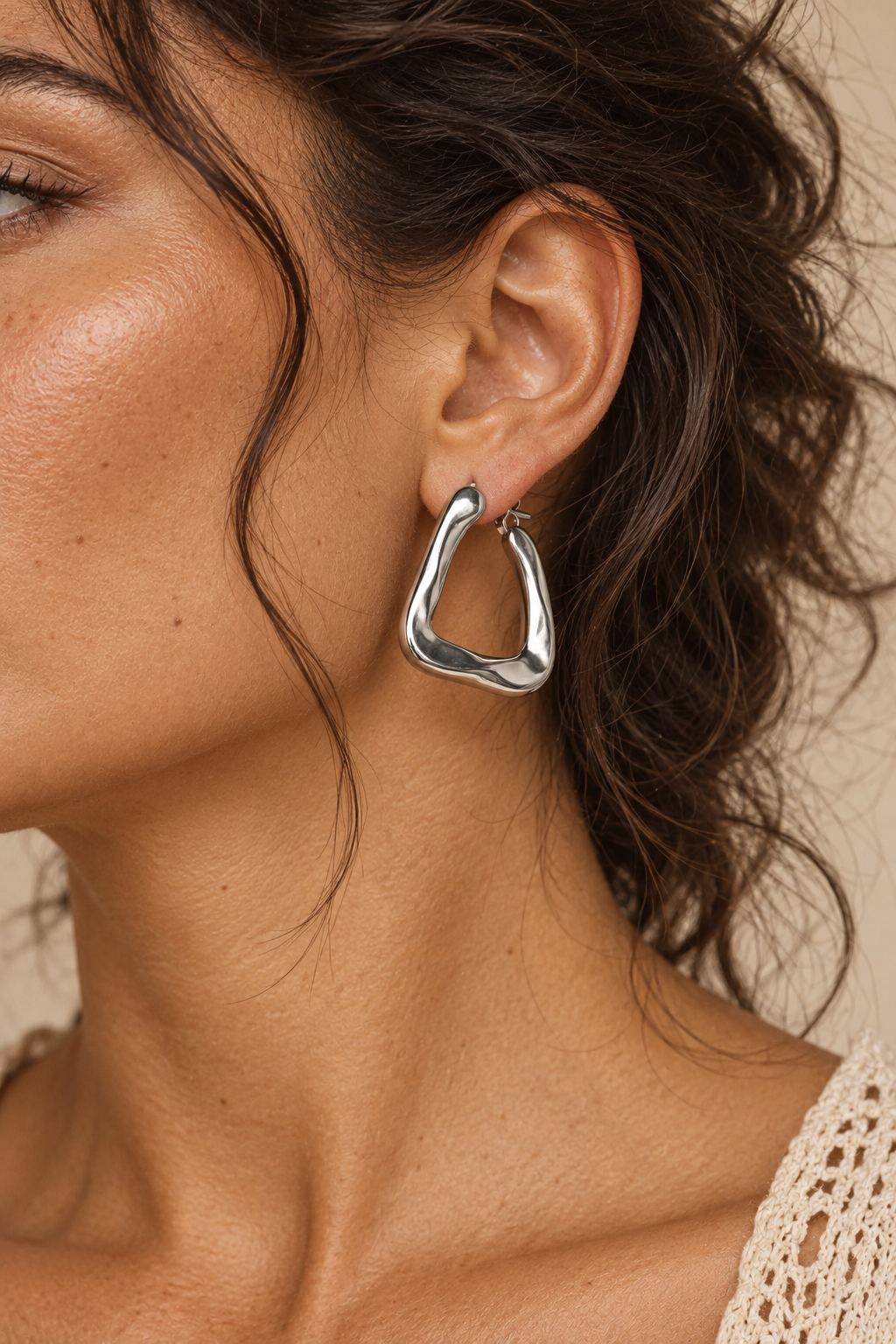 
                  
                    Tavia Silver Organic Triangle Hoop Earrings
                  
                
