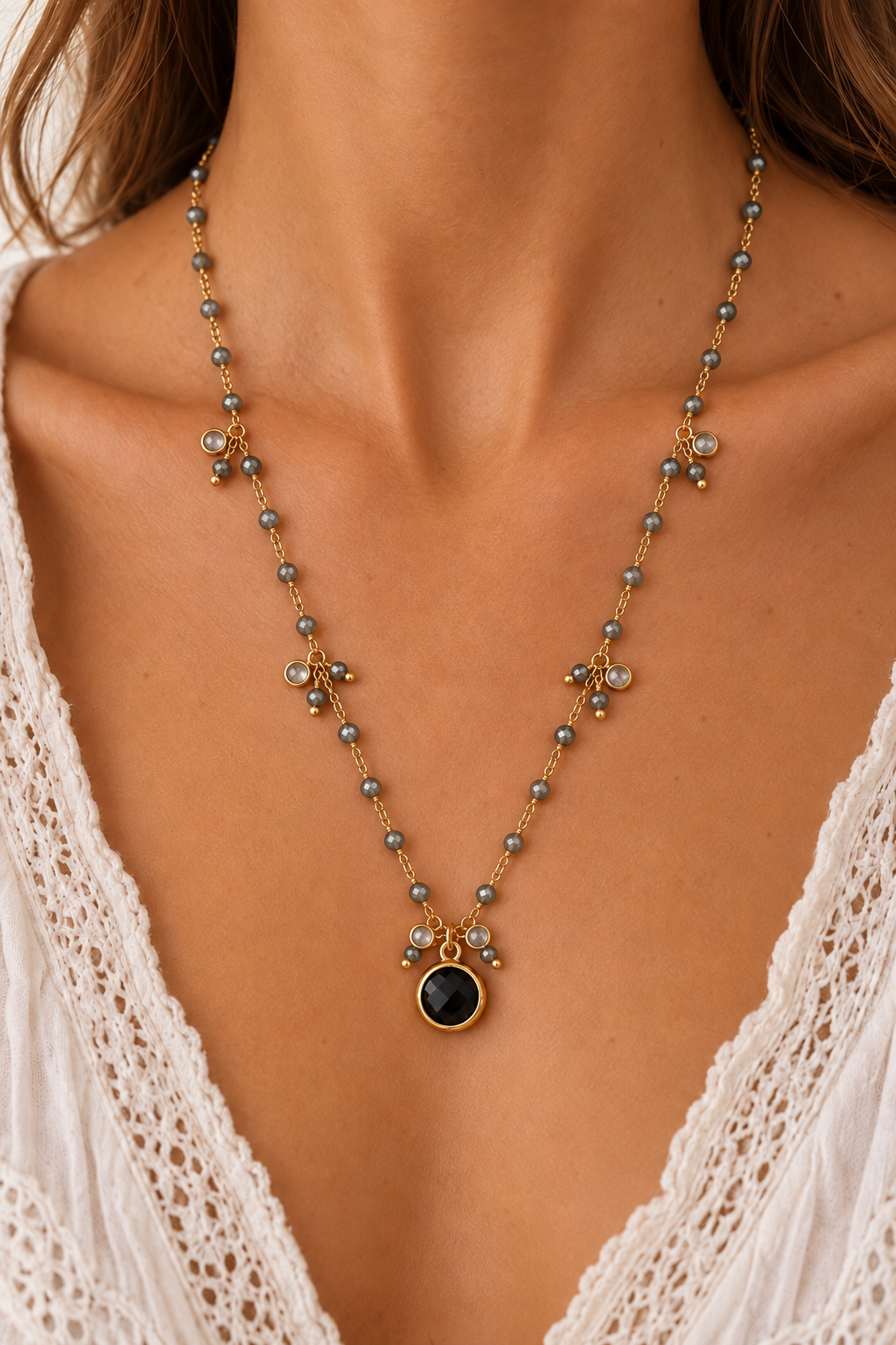 
                  
                    Virelle Labradorite & Black Obsidian Necklace
                  
                