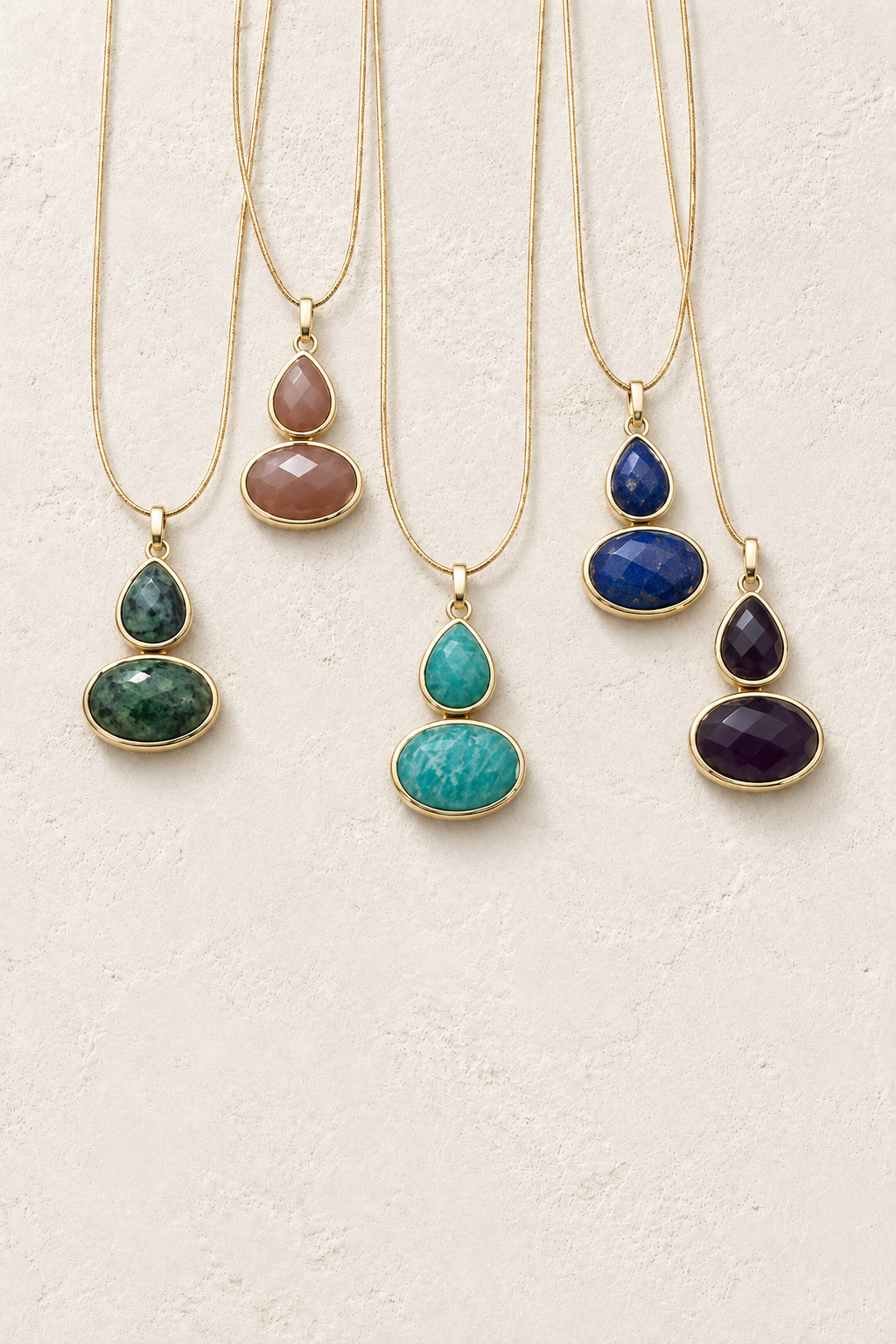 
                  
                    Amalfi Double Gemstone Necklace on cream plaster – Boho & Mala jewellery
                  
                