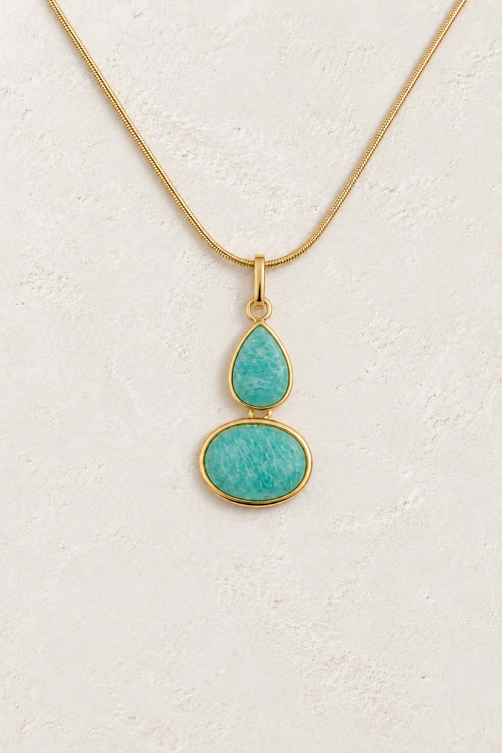 
                  
                    Amazonite double stone necklace on approved cream hero background
                  
                