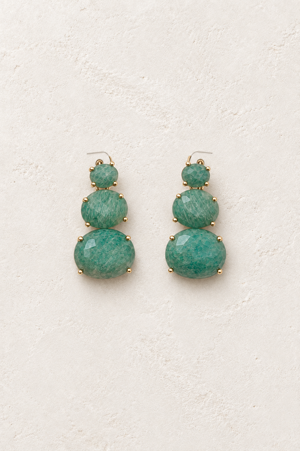 Avani Amazonite Triple Drop Earrings ✨ on cream textured background